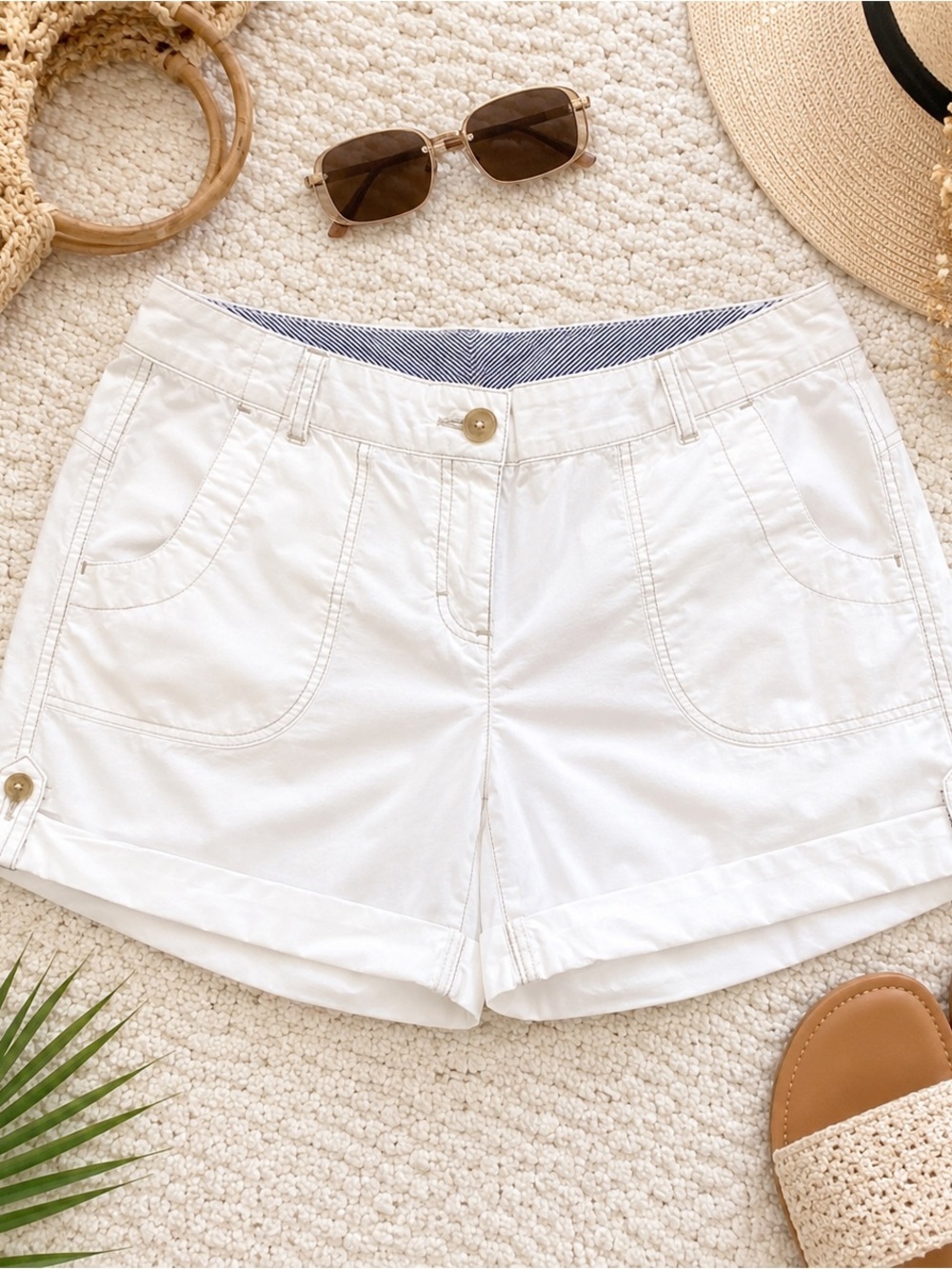 Tommy Hilfiger White Cotton Cuffed Shorts Size 10